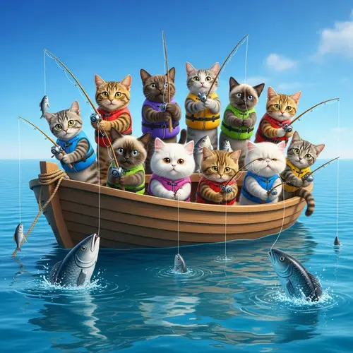 Colorful Cats Fishing Adventure on a Boat | Fun Cat Fishing Experience