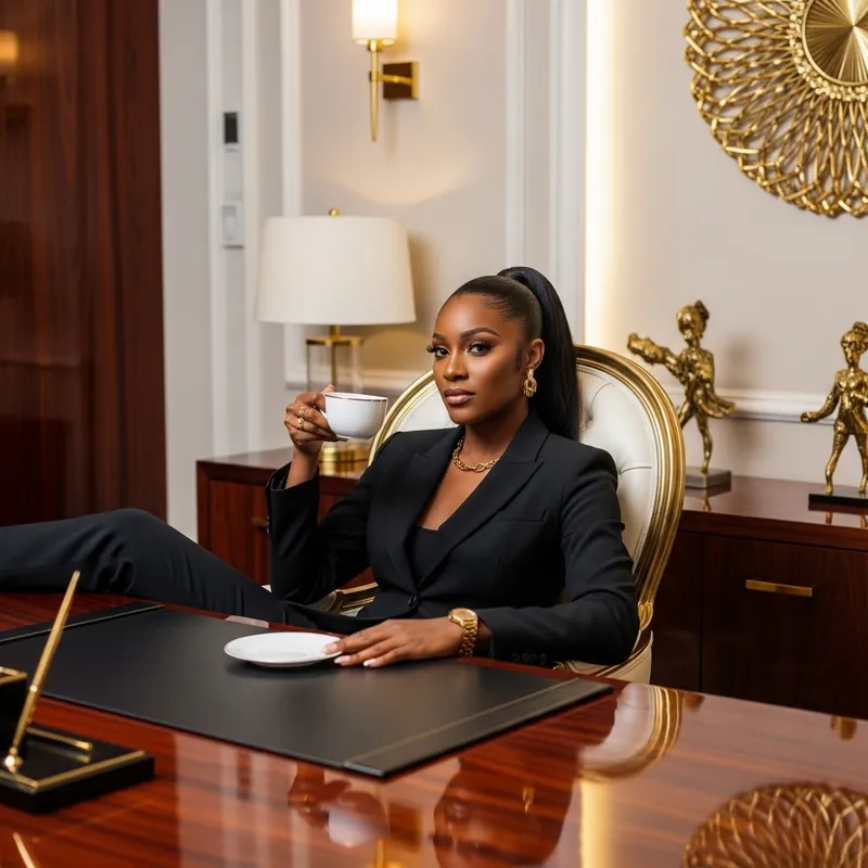 Empowered Black Woman CEO in Modern Opulent Office