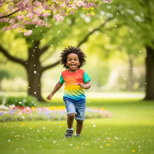 Joyful Black Child Playing in Lush Park