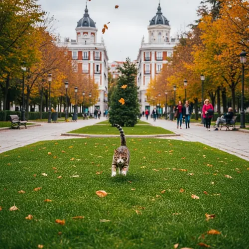Cat Running Through Alameda de Osuna Park, Madrid