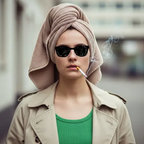 Person with Towel Headwrap and Hand-Drawn Sunglasses