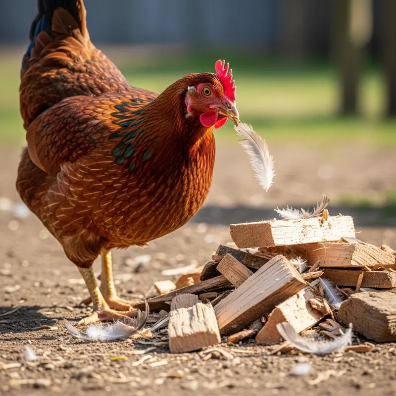 Curious Chicken Eating Unwanted Feed & Feathers
