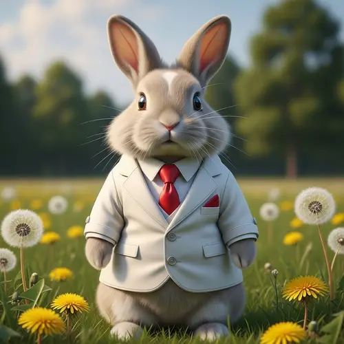 Elegant White Rabbit in Crisp Suit with Red Tie