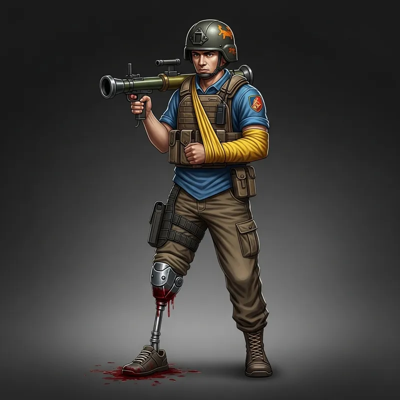 War Veteran with Prosthetic Leg Holds Grenade Launcher