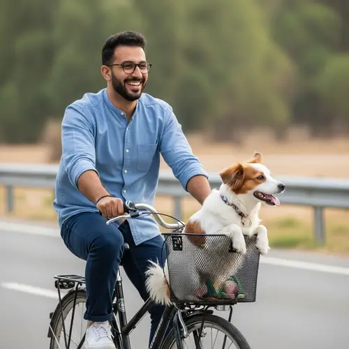 Joyful Middle-Eastern Man and Dog Enjoying Bike Ride | Adventure