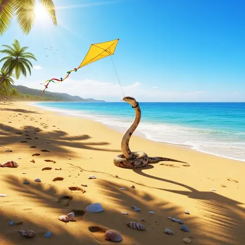 Snake Flying Kite Beach Illustration | Photorealistic Artwork