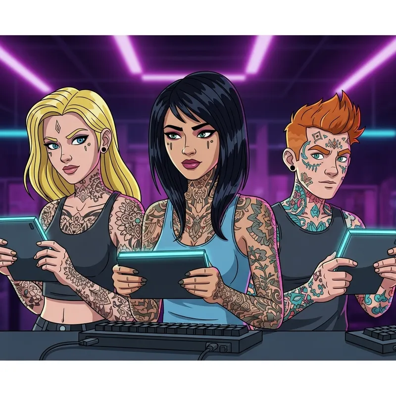 Vibrant Cyberpunk Gamers in Neon Environments