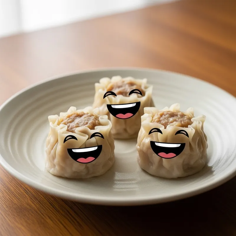 Three Smiling Siomai Dumplings on Plate | Food Photography