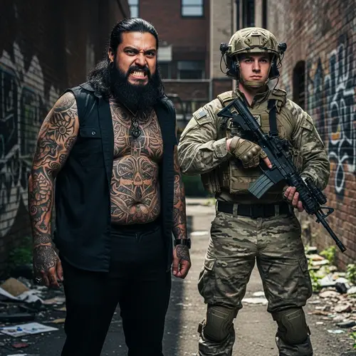 Angry Tattooed Man Confronts Soldier | Striking Interaction