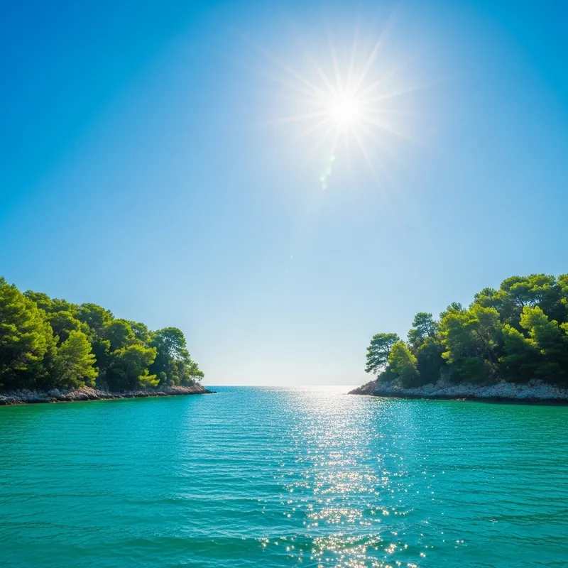 Picturesque Sea and Sun with Lush Trees