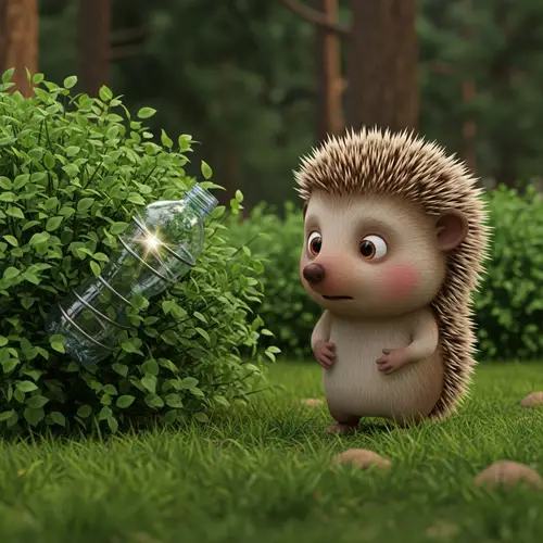 Concerned Hedgehog Finds Plastic Bottle in Forest