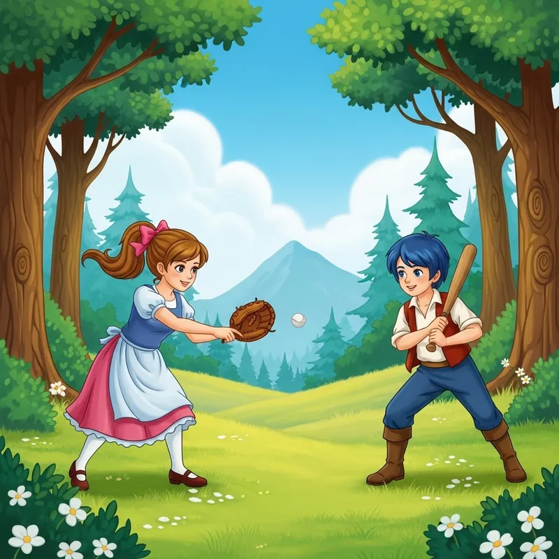 Magical Duel: Cute Girl with Pink Ribbon Ponytail and Boy with Sky-Blue Hair