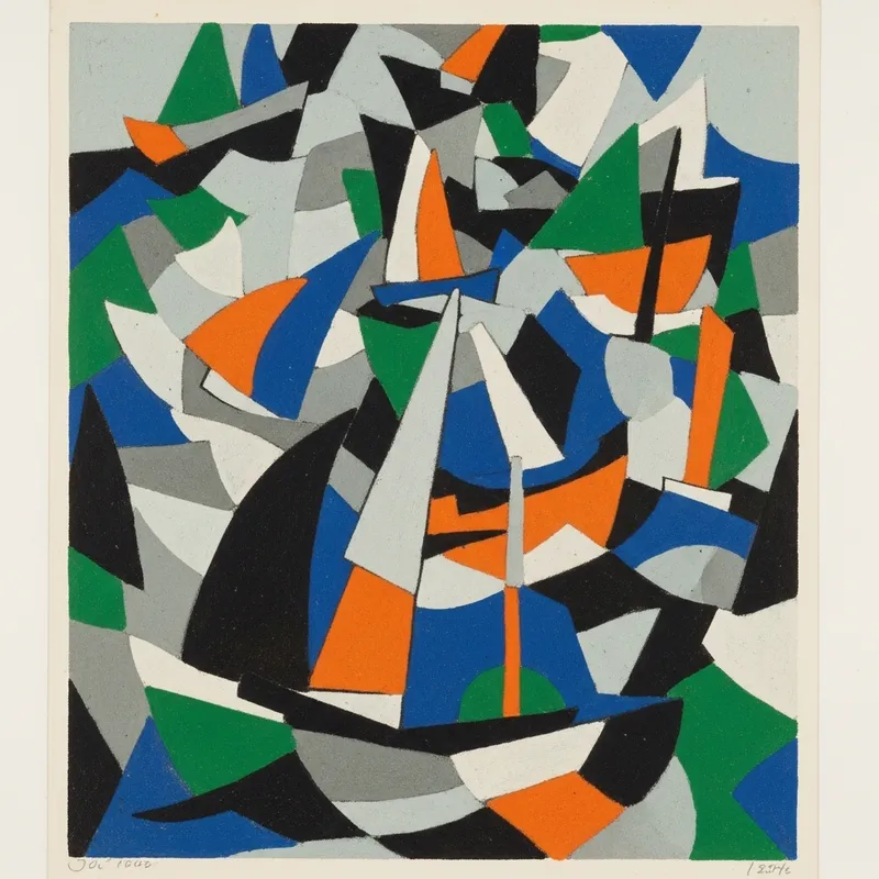 Colorful Geometric Ships in Abstract Suprematist Scene