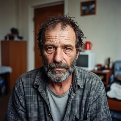 Raw Realism: Portrait of an Unkempt Middle-Aged Man