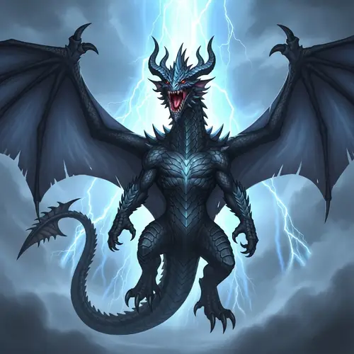 Mighty Black and Deep Blue Dragon with Electric Aura