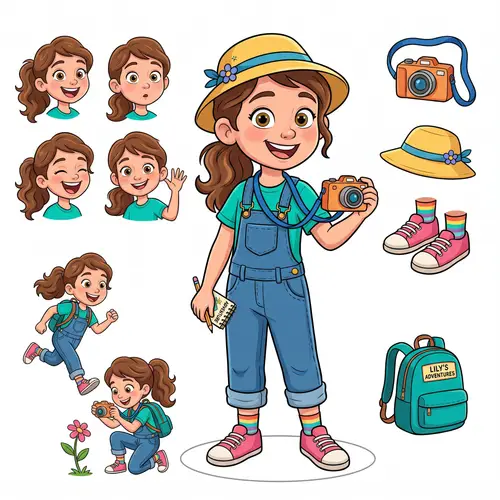 Lily the Tourist: Cartoon Character Design Sheet