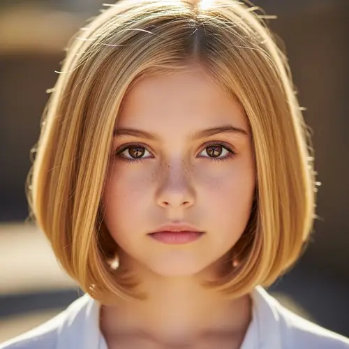 Photoreal Girl with Brown Eyes and Blond Bob Haircut