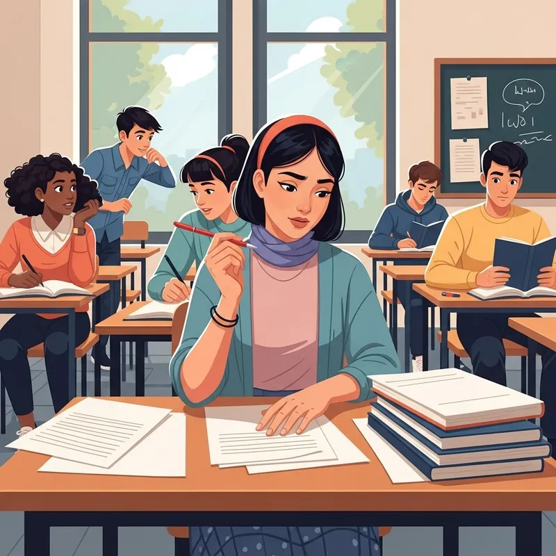 Middle Eastern Student Correcting Classmates' Papers Middle Eastern Student Correcting Classmates' Papers