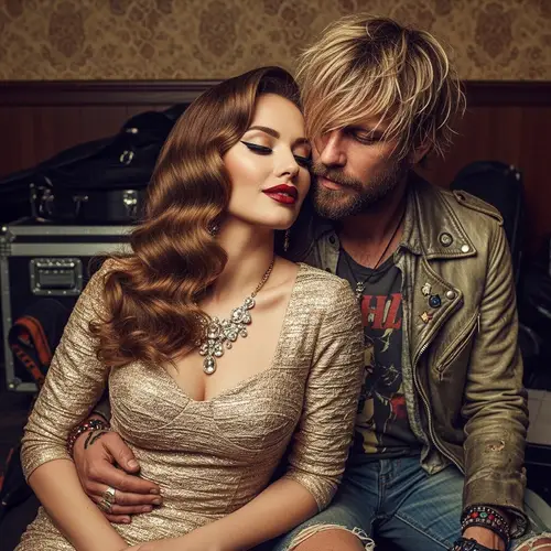Vintage Glamorous Female Pop Singer & Grungy Male Rock Musician