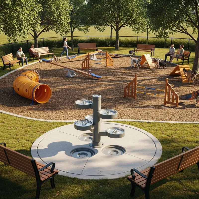 Create a Warm & Inviting Dog Park with Training Equipment & Pet Fountain
