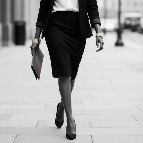 Elegant Black Business Woman in Monochrome Stride