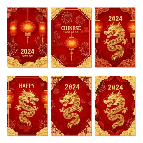 2024 Chinese New Year Dragon Vector Designs | Red & Gold Theme