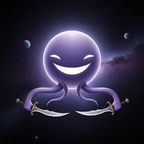 Giant Purple Space Smile: Cosmic Entity with Scimitars
