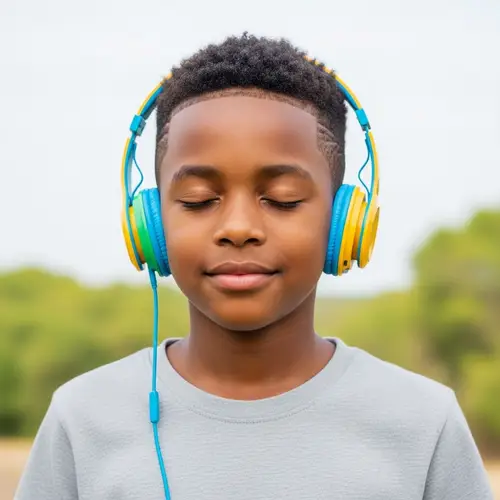 Handsome African Descent Boy Immersed in Music