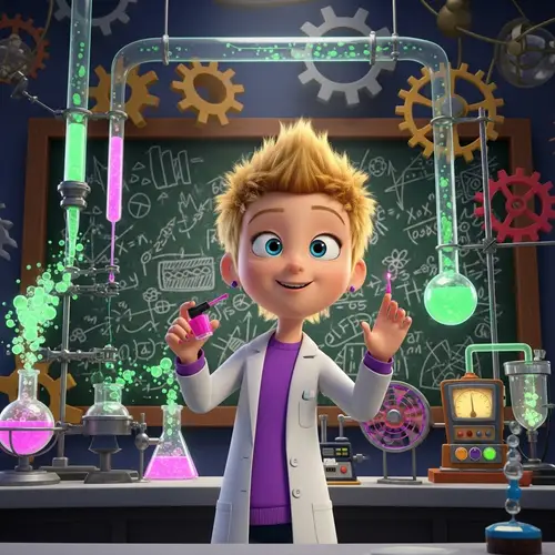 Whimsical Girl Genius in Blonde Hair with Nail Polish in Laboratory