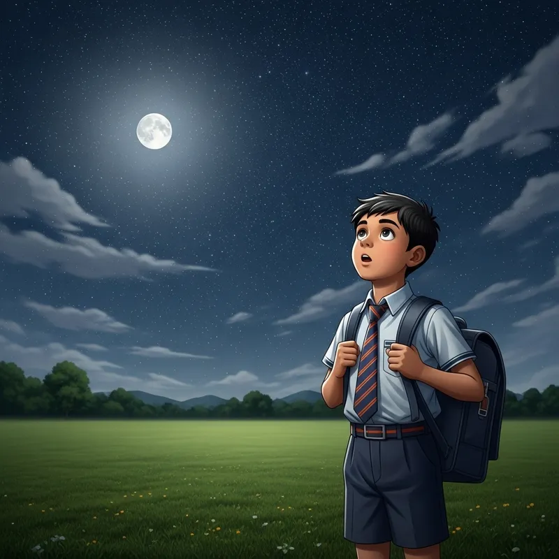 Young Boy Student Enthralled by Starry Night Sky Young Boy Student Enthralled by Starry Night Sky