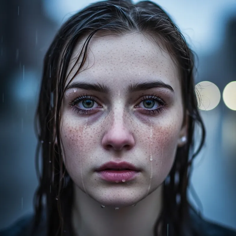 Young Freckled Woman with Tearful Eyes in 4K Quality Photography