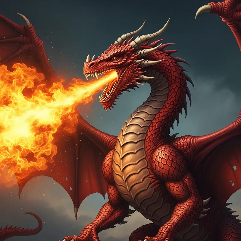 Intense Fire-Breathing Dragon Oil Painting