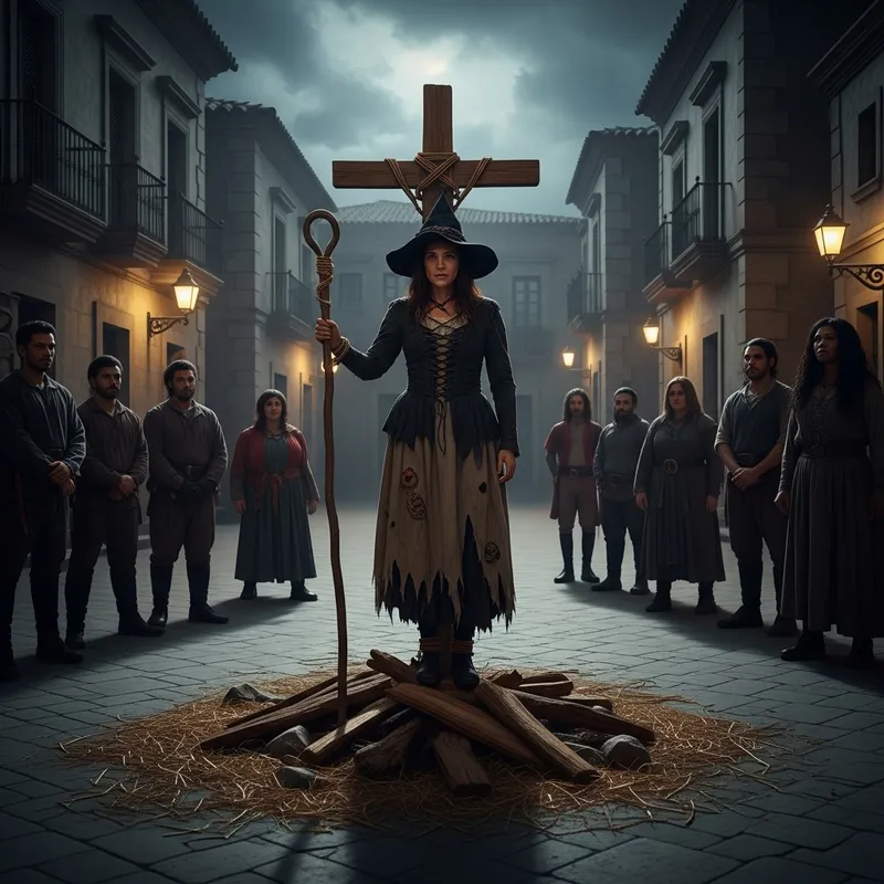 The Witch at the Stake: A Chilling Scene on a Gloomy Evening