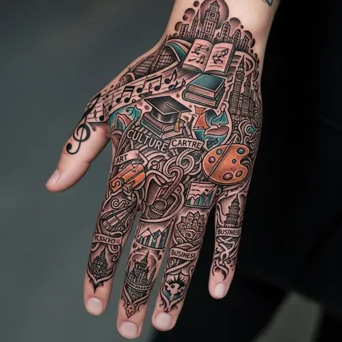 Intricate Tattoo Design Representing Music, Art, Business & More