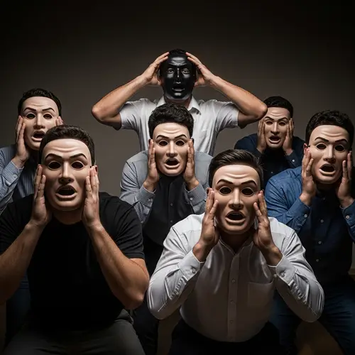 Diverse Men in Masks: Portraying Desperation and Emotions in Dramatic Lighting