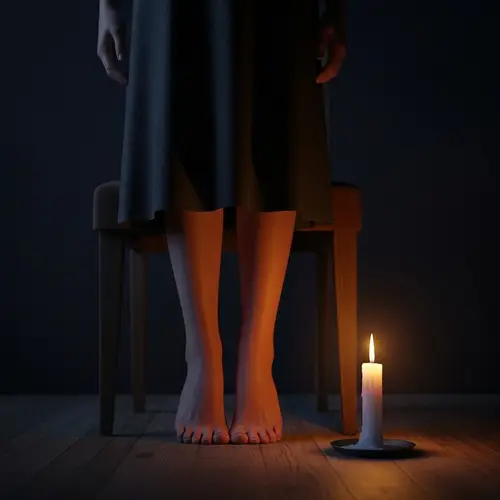 Cozy Atmosphere: Barefoot Girl, Candlelit Dark Room