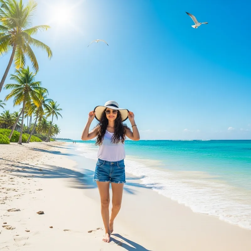 Beautiful Middle Eastern Girl Enjoying Stylish Beach Scene