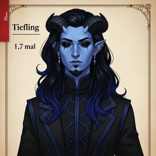 Blue-Skinned Tiefling Character in D&D Manual