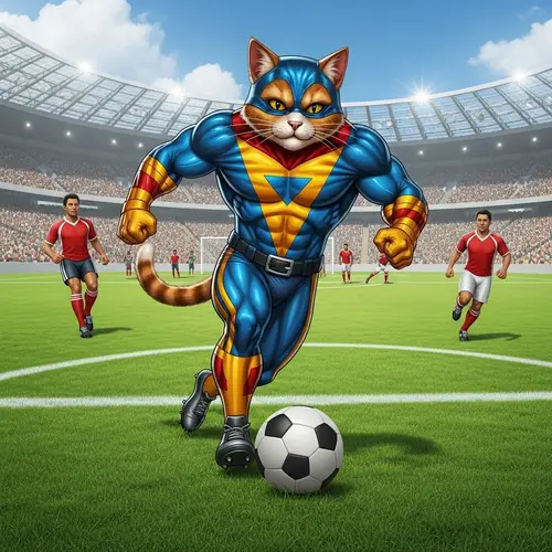 Superhero Feline Football: Exciting Game with Unique Costume Design