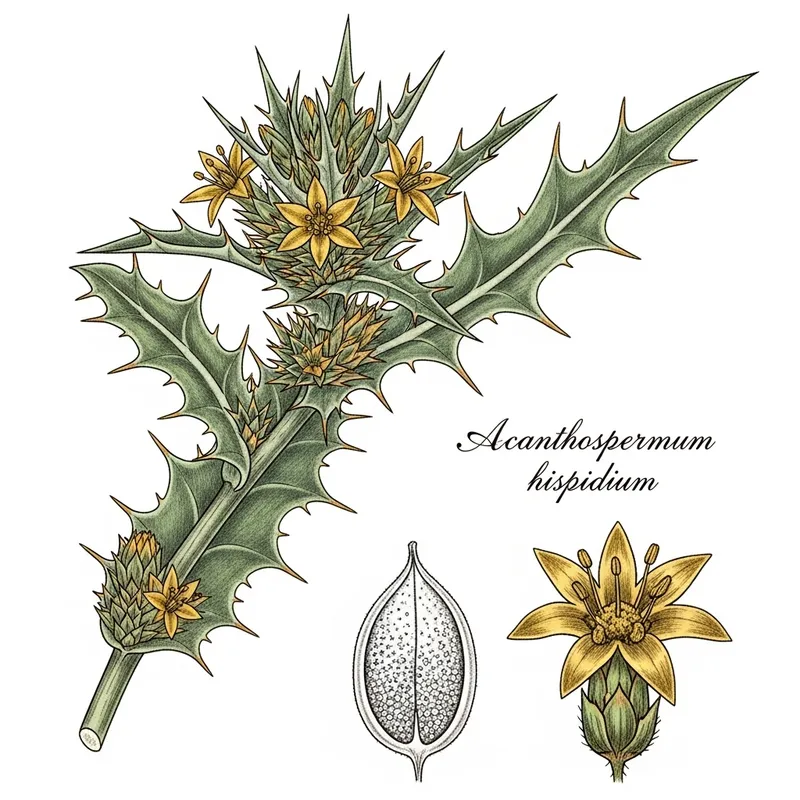 Beautiful Acanthospermum hispidium Botanical Illustration