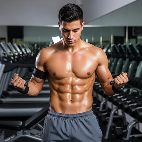 Hispanic Young Man with Defined Abs Working Out