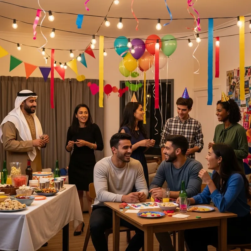 Vibrant Party Decorations & Diverse Guests