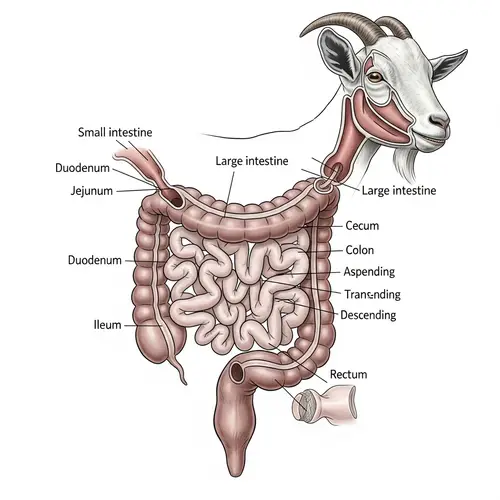 Detailed Goat Intestinal Tract Anatomy Illustration