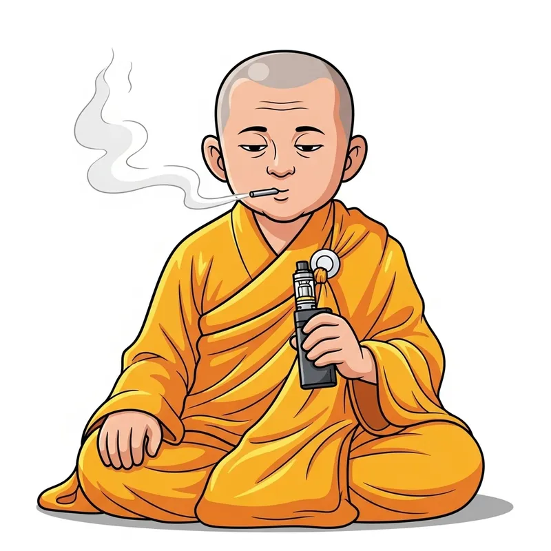 Yellow Monk Vaping | Modern Cartoon Twist
