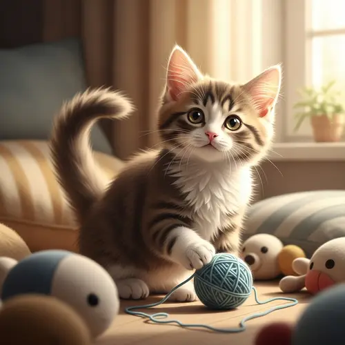 Cute Kitten with Fluffy Fur and Sparkling Eyes - Cozy Atmosphere