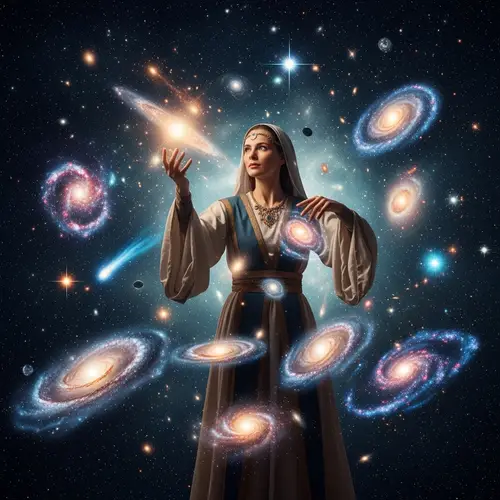 Cosmic Creation: Celestial Woman Crafting Universe