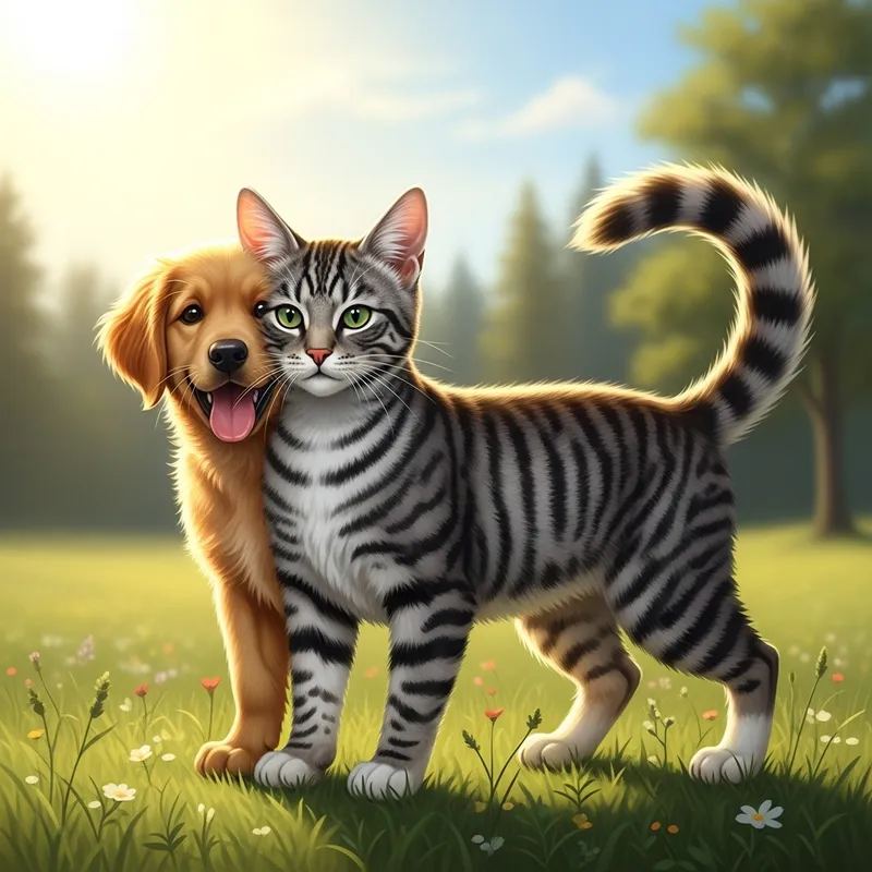 Dog-Cat Hybrid: Playful Dog with Feline Features Dog-Cat Hybrid: Playful Dog with Feline Features