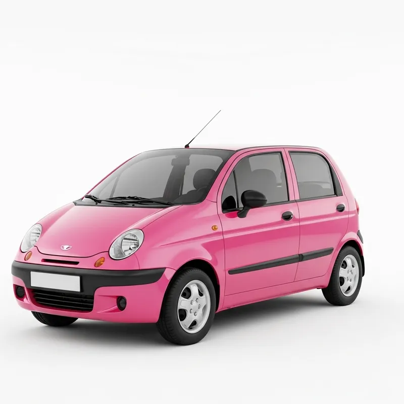Pink Daewoo Matiz Car on White Background | Stylish Design