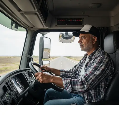 Experienced South Asian Truck Driver Portrait in Truck Cabin