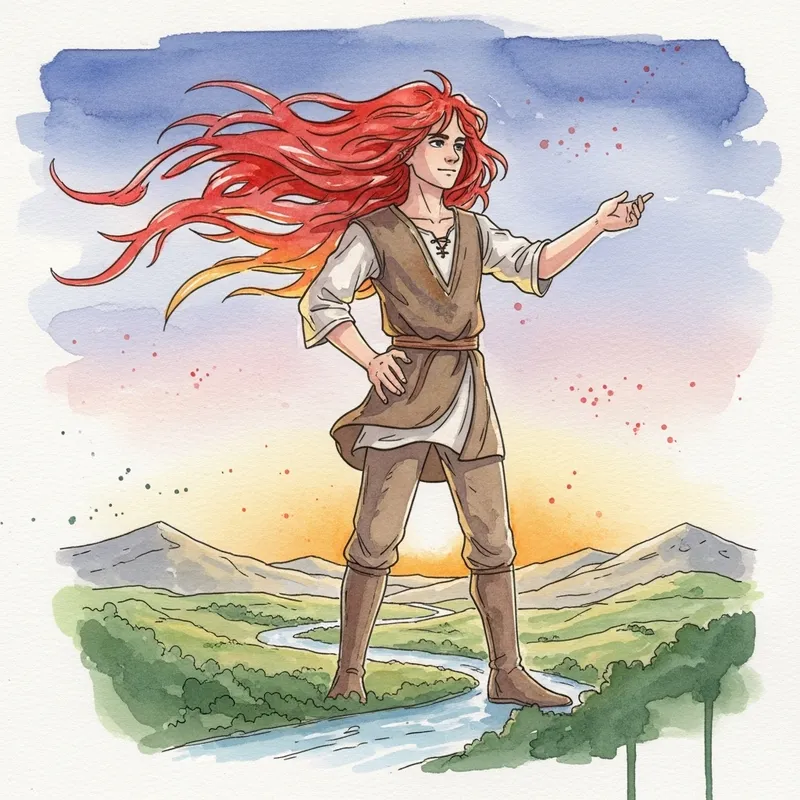 Colossal Red-Haired Giant in Watercolor Illustration